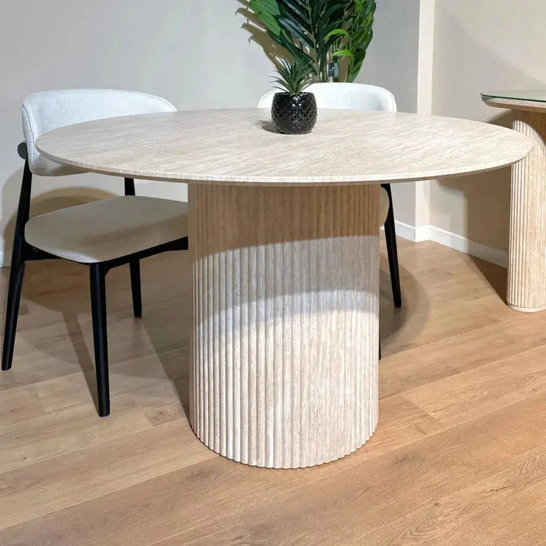 Table à Manger Ronde Effet Travertin BOHO - 120 cm Hawali Home