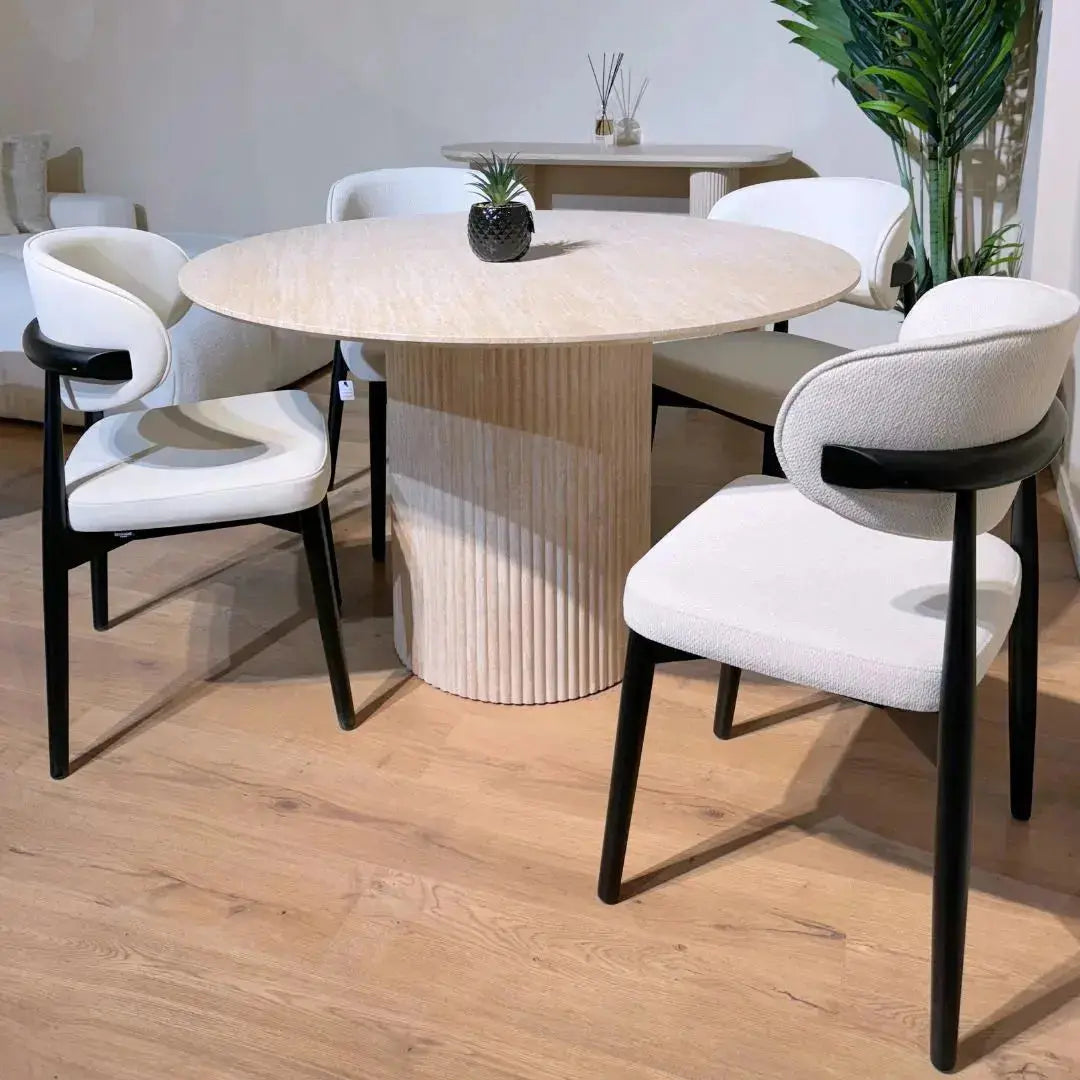 Table à Manger Ronde Effet Travertin BOHO - 120 cm Hawali Home