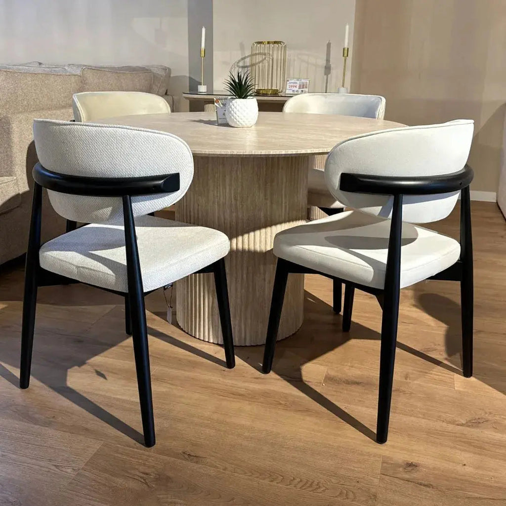 Table à Manger Ronde Effet Travertin BOHO - 120 cm Hawali Home