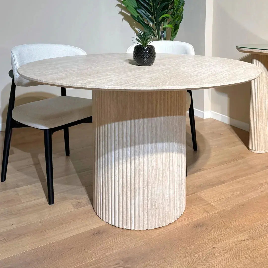 Table à Manger Ronde Effet Travertin BOHO - 120 cm Hawali Home