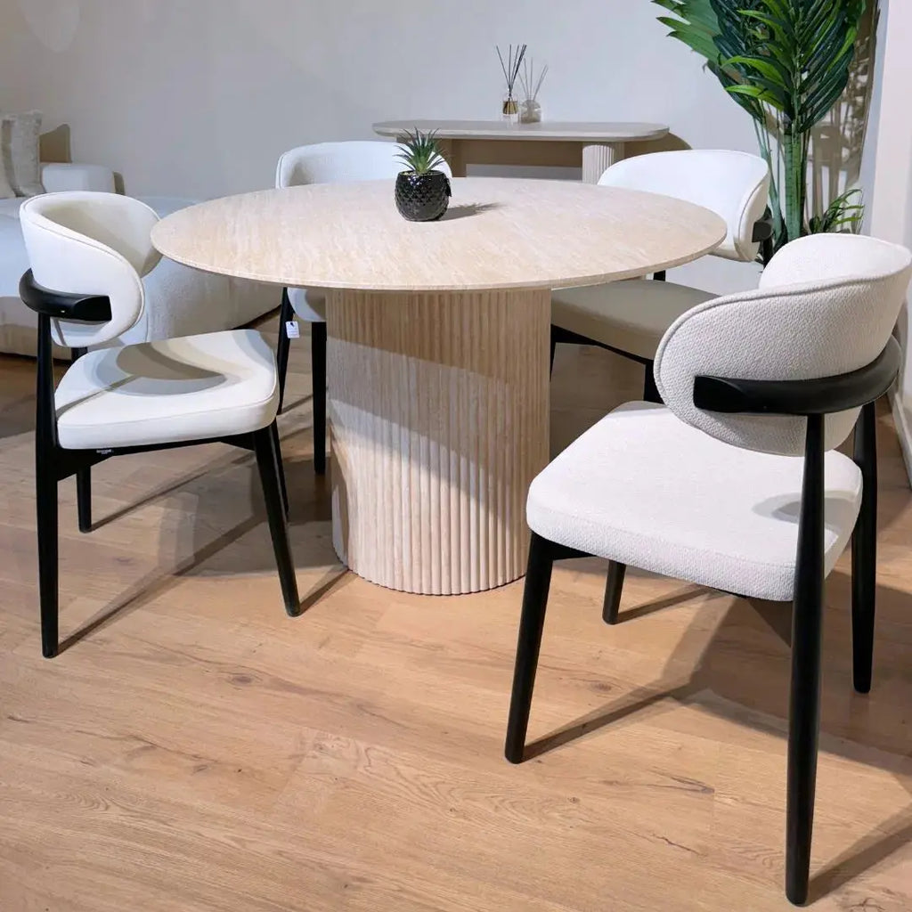 Table à Manger Ronde Effet Travertin BOHO - 120 cm Hawali Home