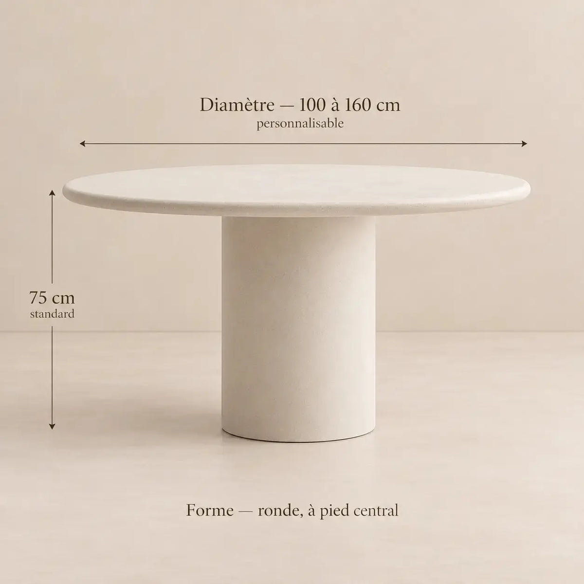 Table à Manger Ronde en Béton Ciré MIRA - De 100 à 140 cm Hawali Home