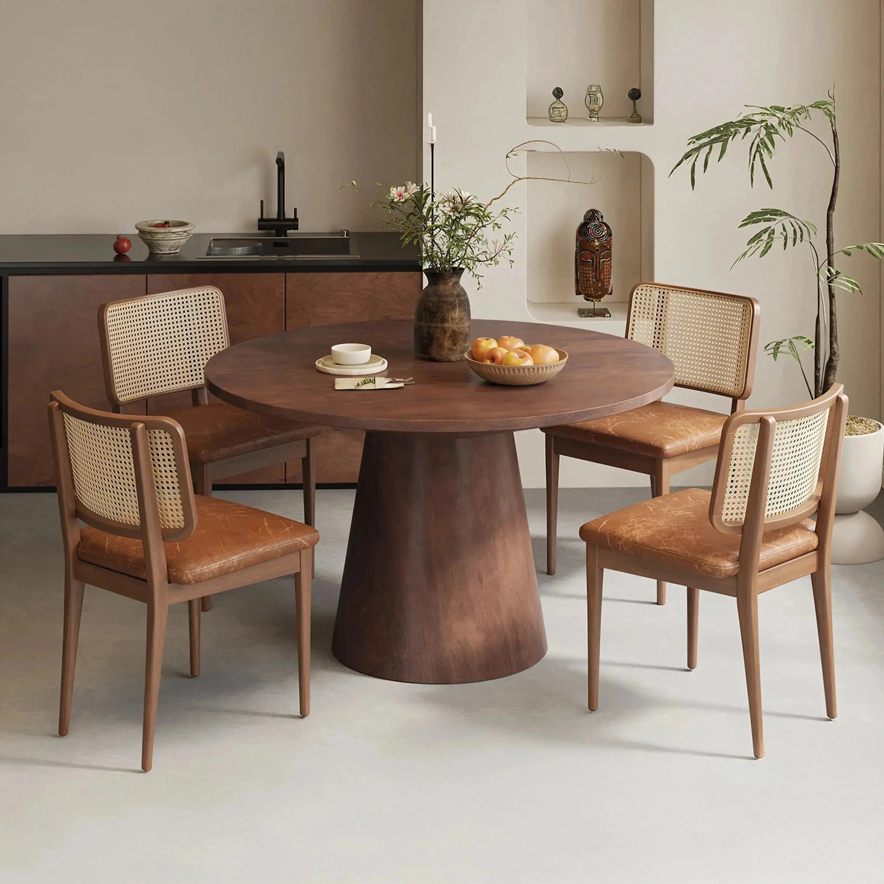 Table à Manger Ronde en Bois de Manguier DARK WOODY - 130 cm Rousseau