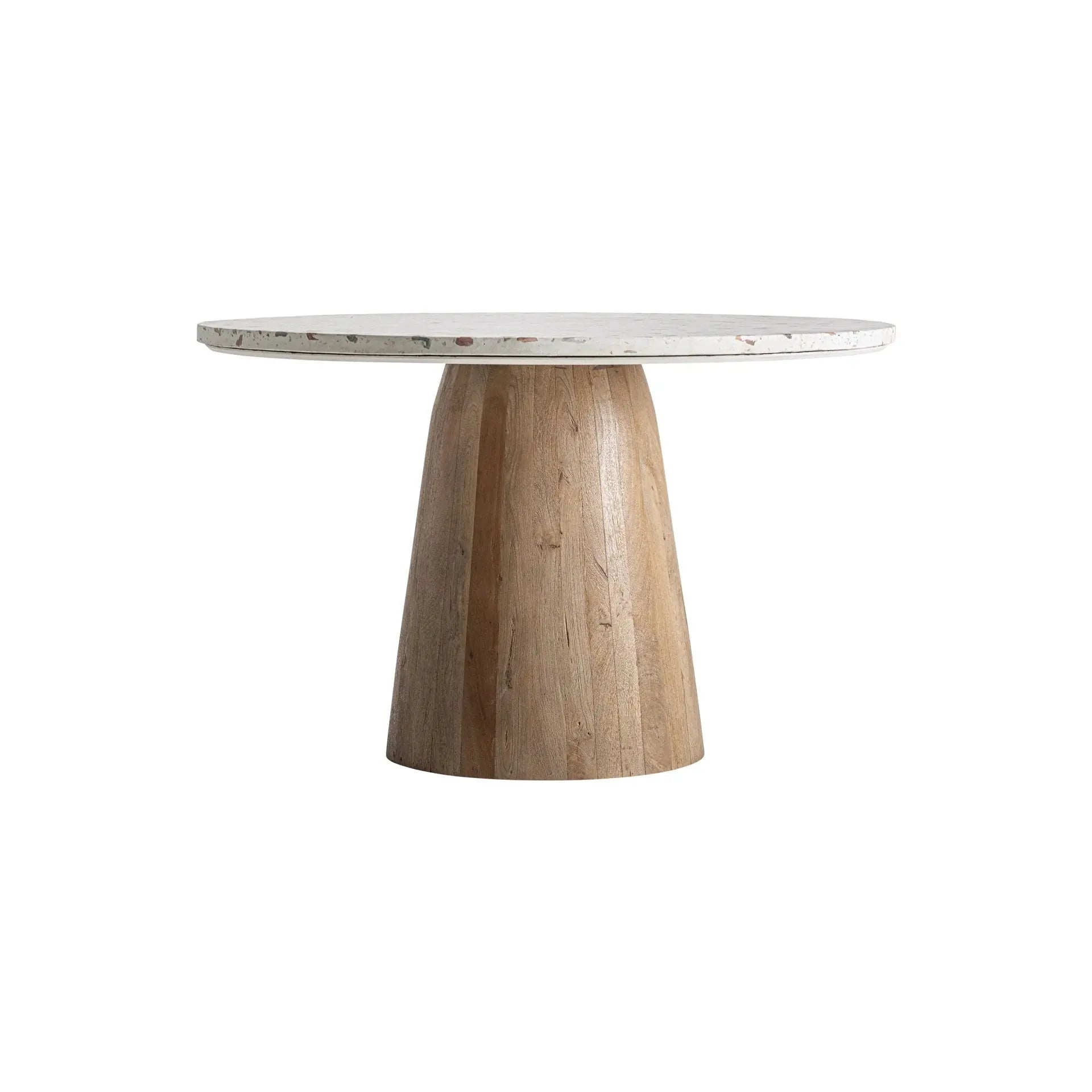 Table à Manger Ronde en Terrazo Blanc et Bois de Manguier Brun LAUTREC - 120 cm KODU