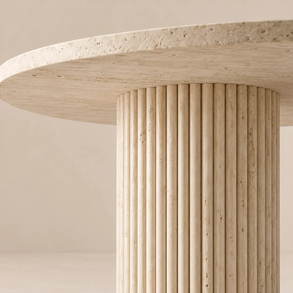 Table travertin ronde MARY fabriquée à la main au Maroc – Hawali Home