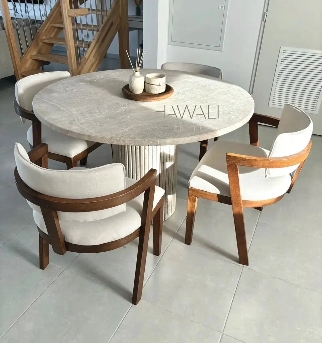 Table à Manger Ronde en Travertin MARY - De 100 à 160 cm Hawali Home