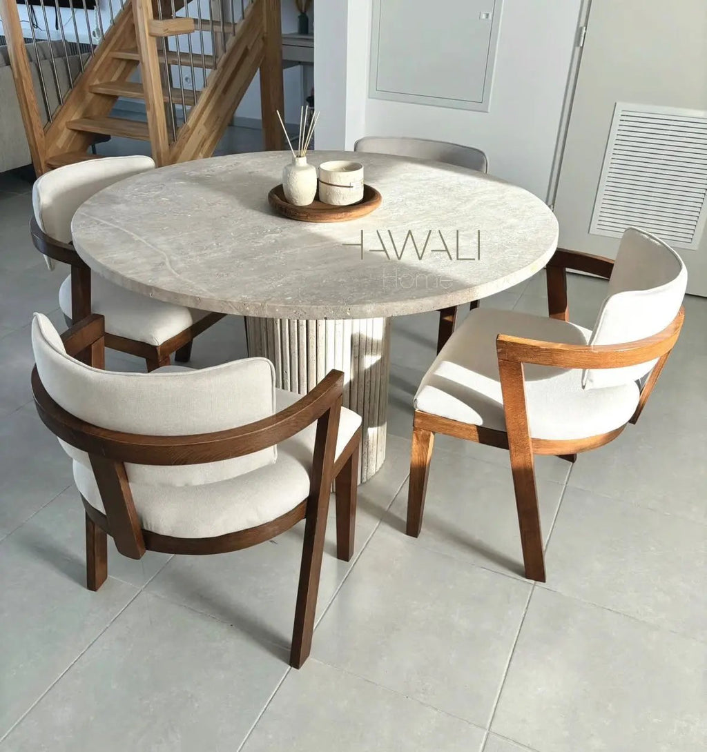 Table à Manger Ronde en Travertin MARY - De 100 à 160 cm Hawali Home