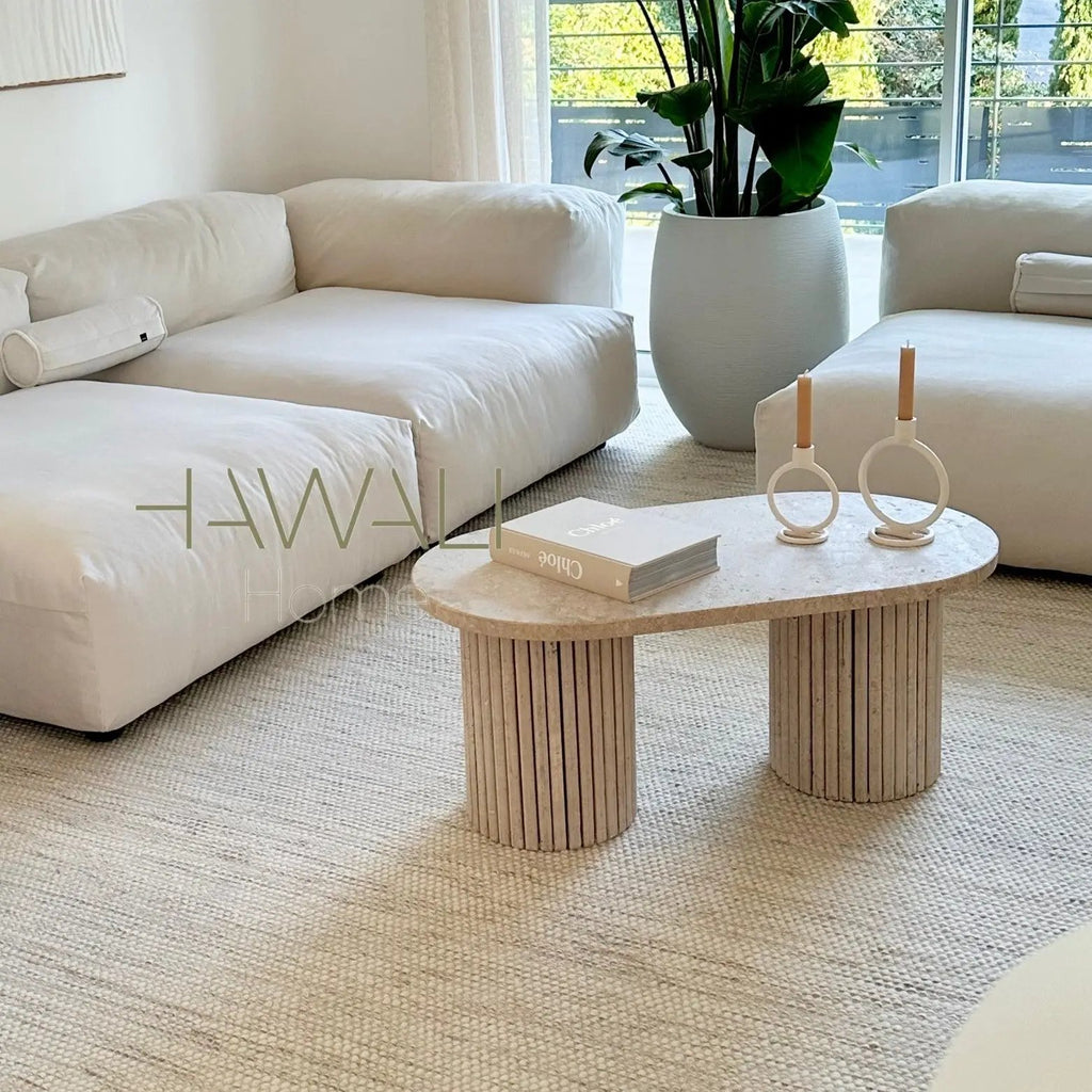 Table Basse en Travertin MARY - De 60 à 100 cm Hawali Home