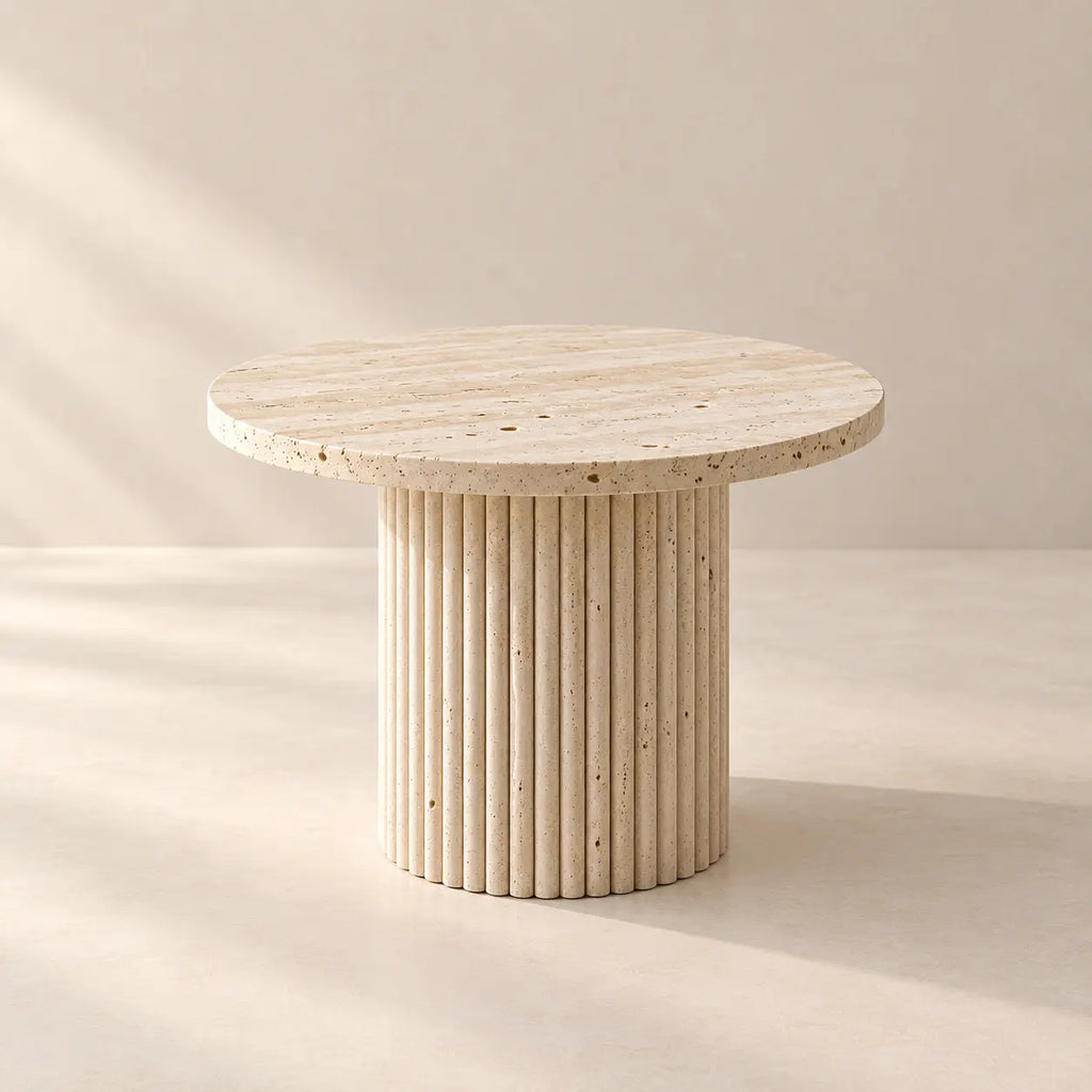 Table d'Appoint Ronde MARY en Travertin - 45 x 50 cm Hawali Home