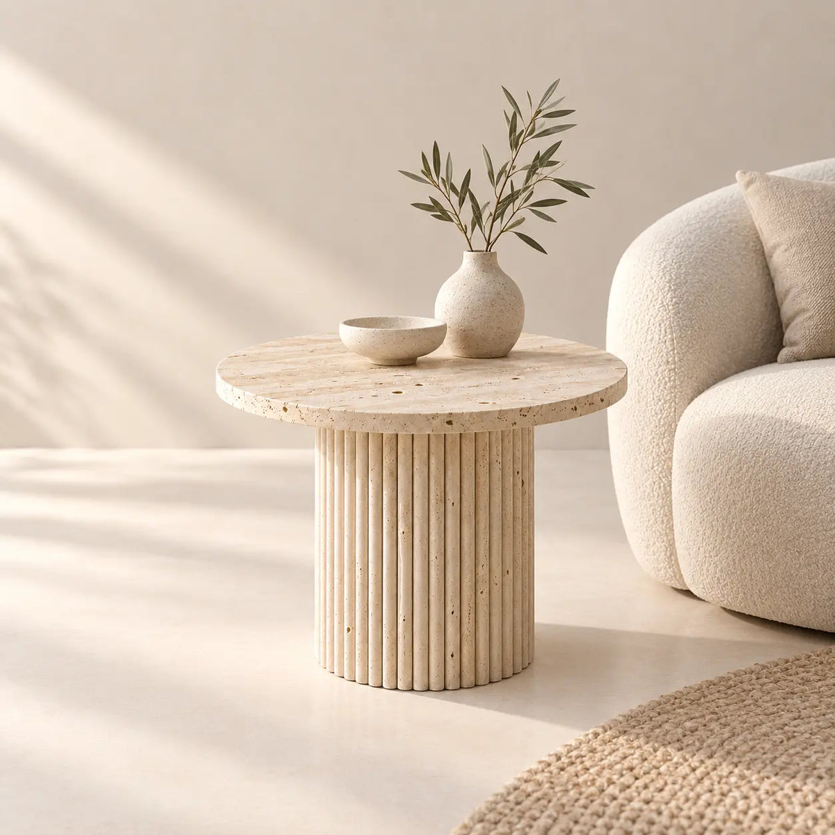Table d'Appoint Ronde MARY en Travertin - 45 x 50 cm Hawali Home
