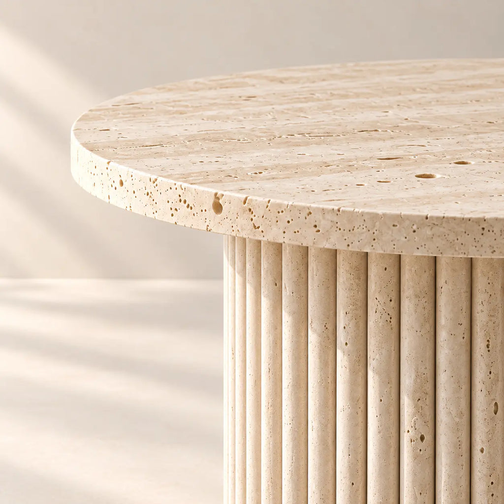 Table d'Appoint Ronde MARY en Travertin - 45 x 50 cm Hawali Home
