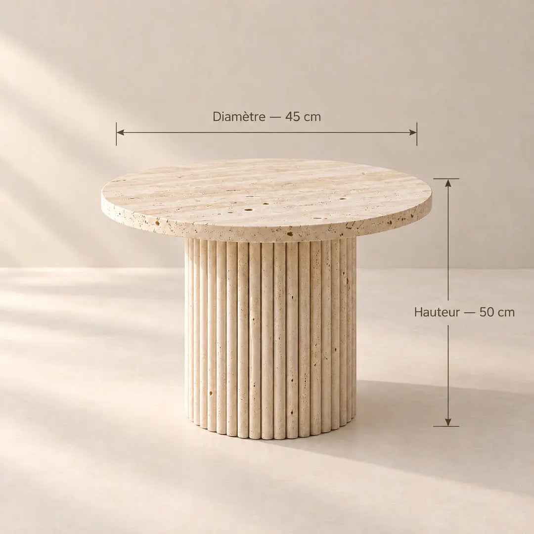 Table d'Appoint Ronde MARY en Travertin - 45 x 50 cm Hawali Home