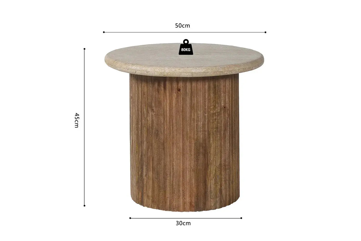 Table d'Appoint Ronde en Travertin et Bois de Manguier LYRA - 50 cm Rousseau