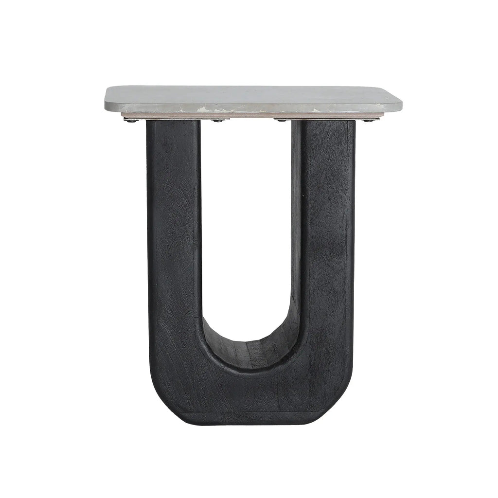 Table d'Appoint de Bout de Canapé avec Plateau en Marbre Marron et pieds en Bois de Manguier Noir KHEJ - 50 x 35 cm KODU