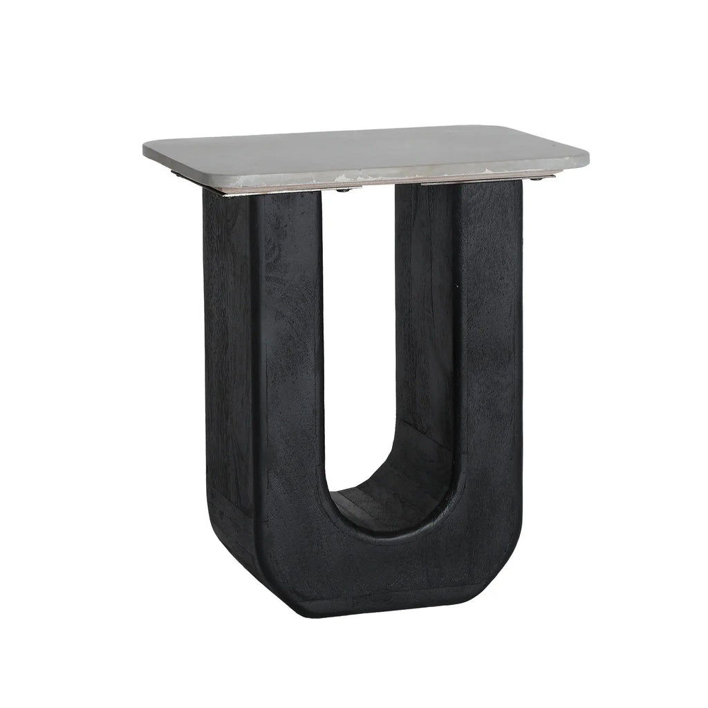 Table d'Appoint de Bout de Canapé avec Plateau en Marbre Marron et pieds en Bois de Manguier Noir KHEJ - 50 x 35 cm KODU