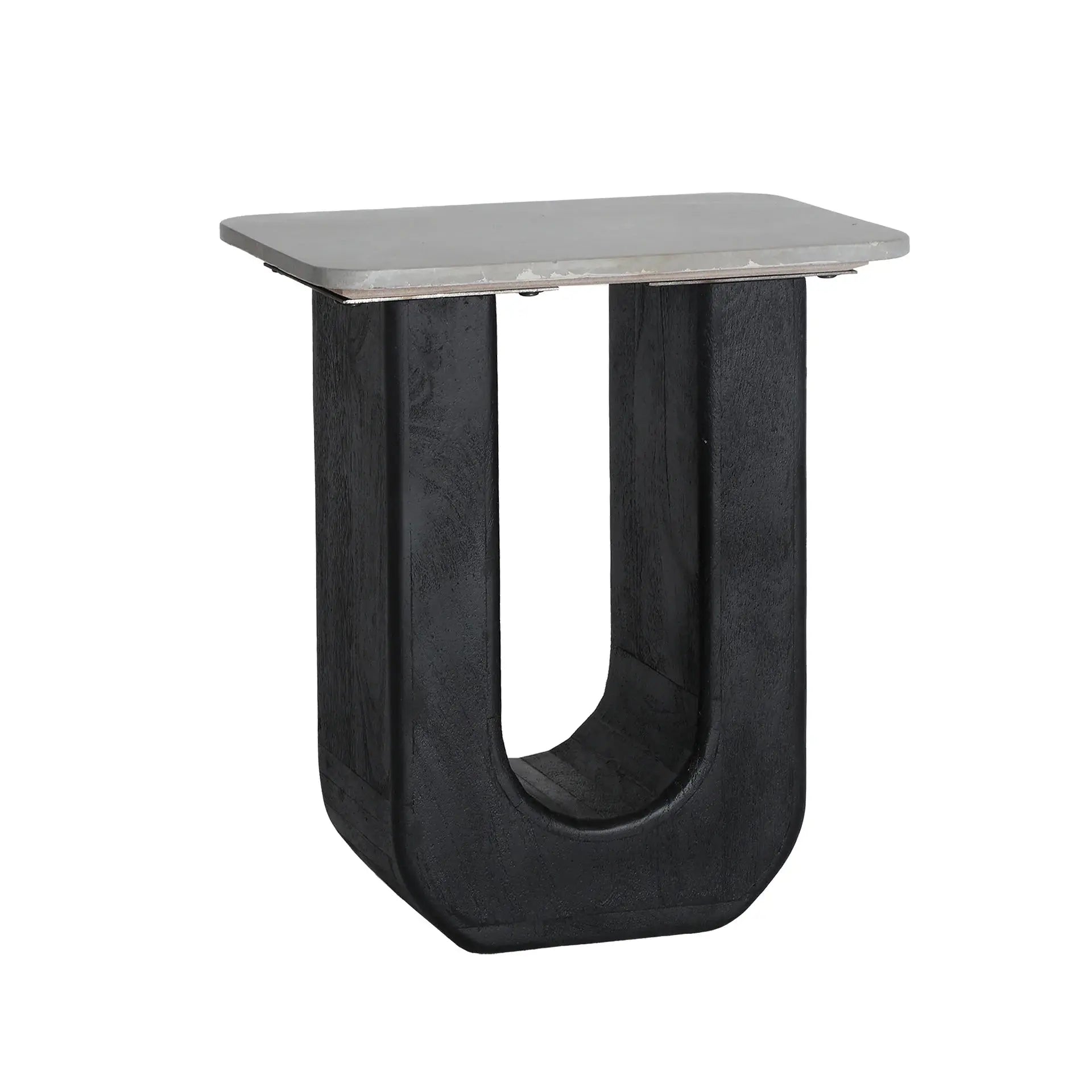 Table d'Appoint de Bout de Canapé avec Plateau en Marbre Marron et pieds en Bois de Manguier Noir KHEJ - 50 x 35 cm KODU
