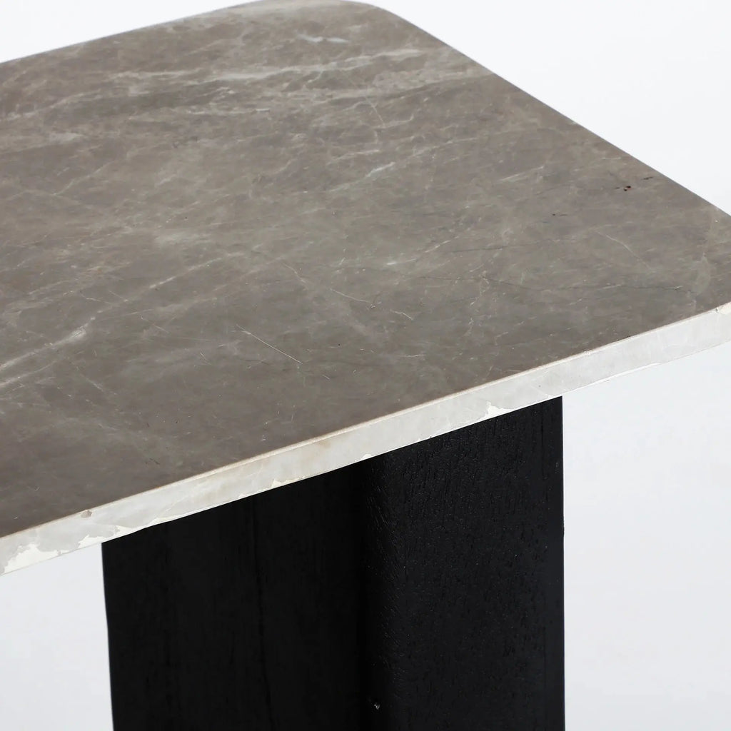 Table d'Appoint de Bout de Canapé avec Plateau en Marbre Marron et pieds en Bois de Manguier Noir KHEJ - 50 x 35 cm KODU