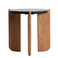 Table d'Appoint de Bout de Canapé avec Plateau en Marbre Noir Mat et Pieds en bois de manguier brun VALIGNY - 46 cm KODU