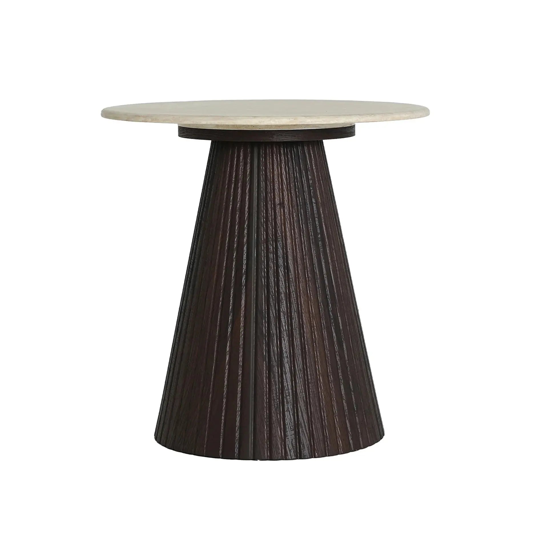 Table d'Appoint de Bout de Canapé en Bois MDF Marron avec Plateau en Marbre Synthétique Beige VERONA - 55 cm KODU