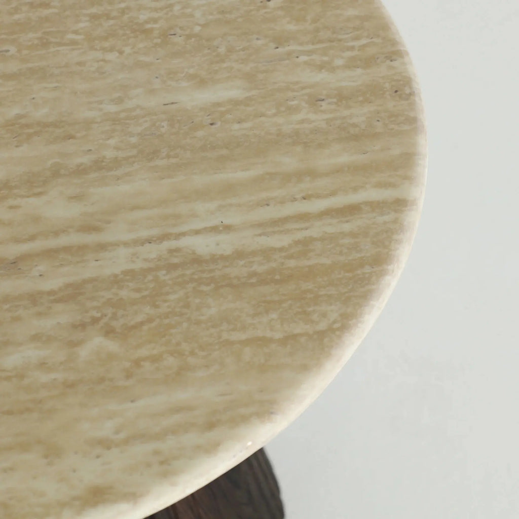 Table d'Appoint de Bout de Canapé en Bois MDF Marron avec Plateau en Marbre Synthétique Beige VERONA - 55 cm KODU