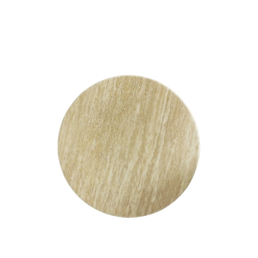 Table d'Appoint de Bout de Canapé en Bois MDF Marron avec Plateau en Marbre Synthétique Beige VERONA - 55 cm KODU