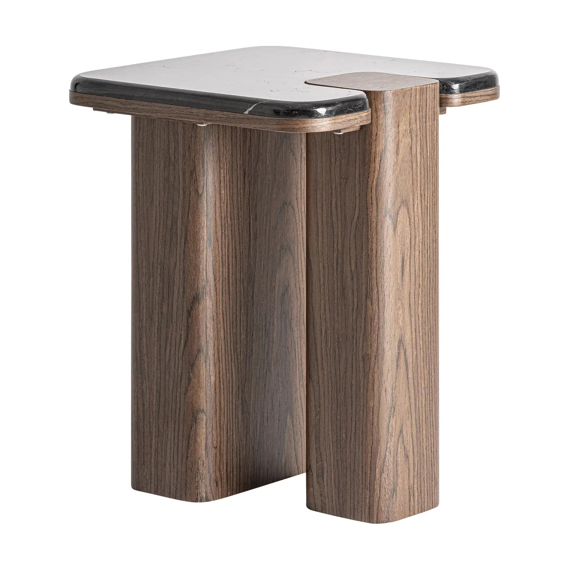 Table d'Appoint de Bout de Canapé en Bois MDF et Marbre Noir ATLAS - 40 x 40 cm KODU