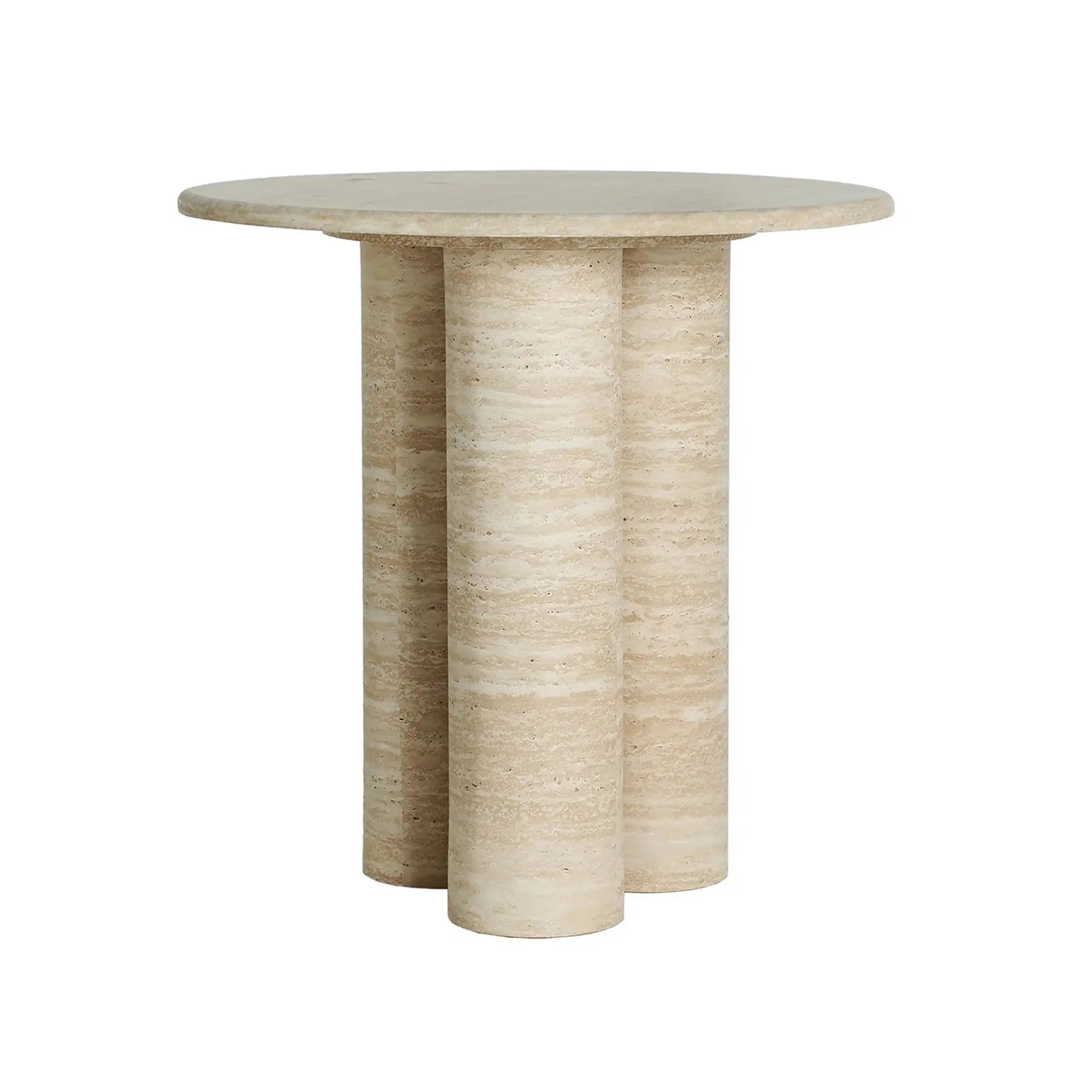 Table d'Appoint de Bout de Canapé en Bois MDF et Marbre Synthétique Beige LAMBESC - 55 cm KODU