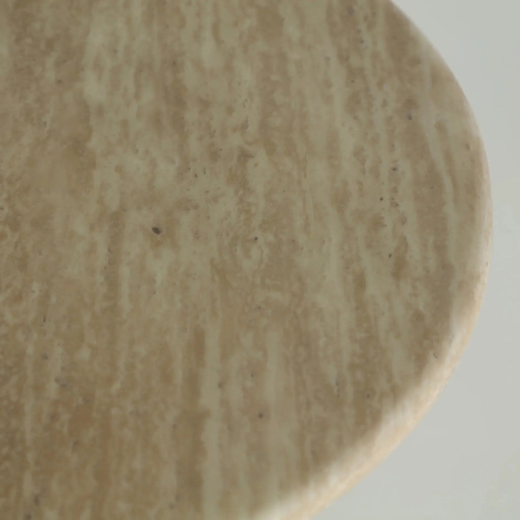 Table d'Appoint de Bout de Canapé en Bois MDF et Marbre Synthétique Beige LAMBESC - 55 cm KODU