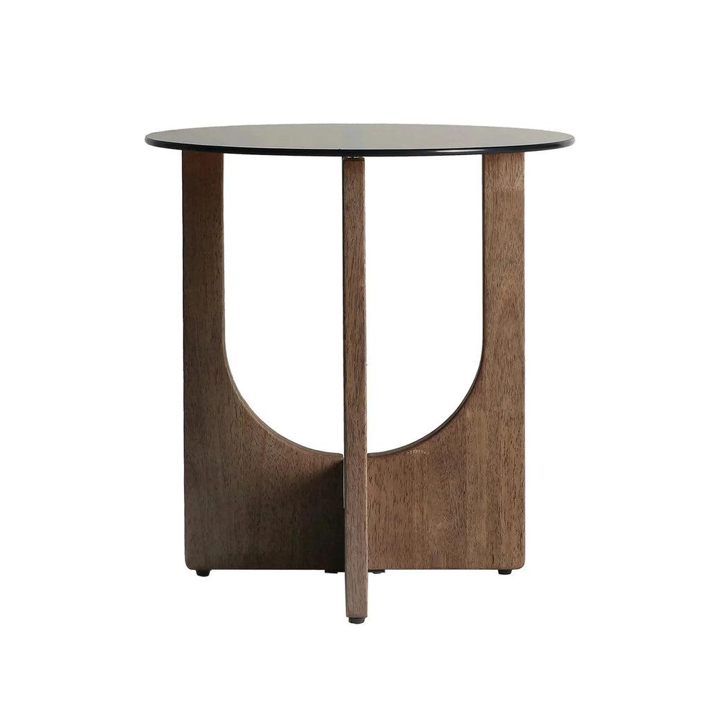 Table d'Appoint de Bout de Canapé en Bois d'Hévéa Brun et Plateau en Verre Trempé Brun LUBECA - 50 cm KODU