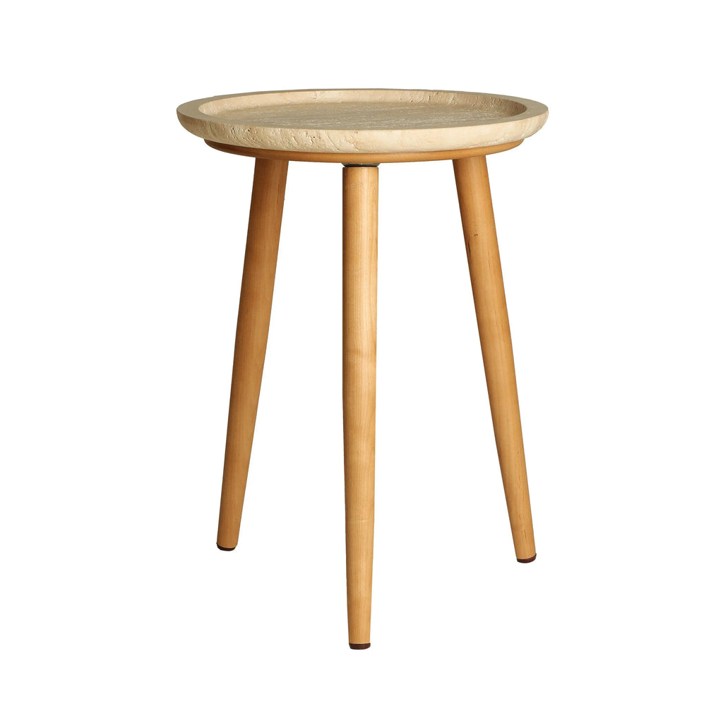 Table d'Appoint de Bout de Canapé en Bois de Bouleau Brun et Plateau en Marbre Beige VIDEIX - 36 cm KODU
