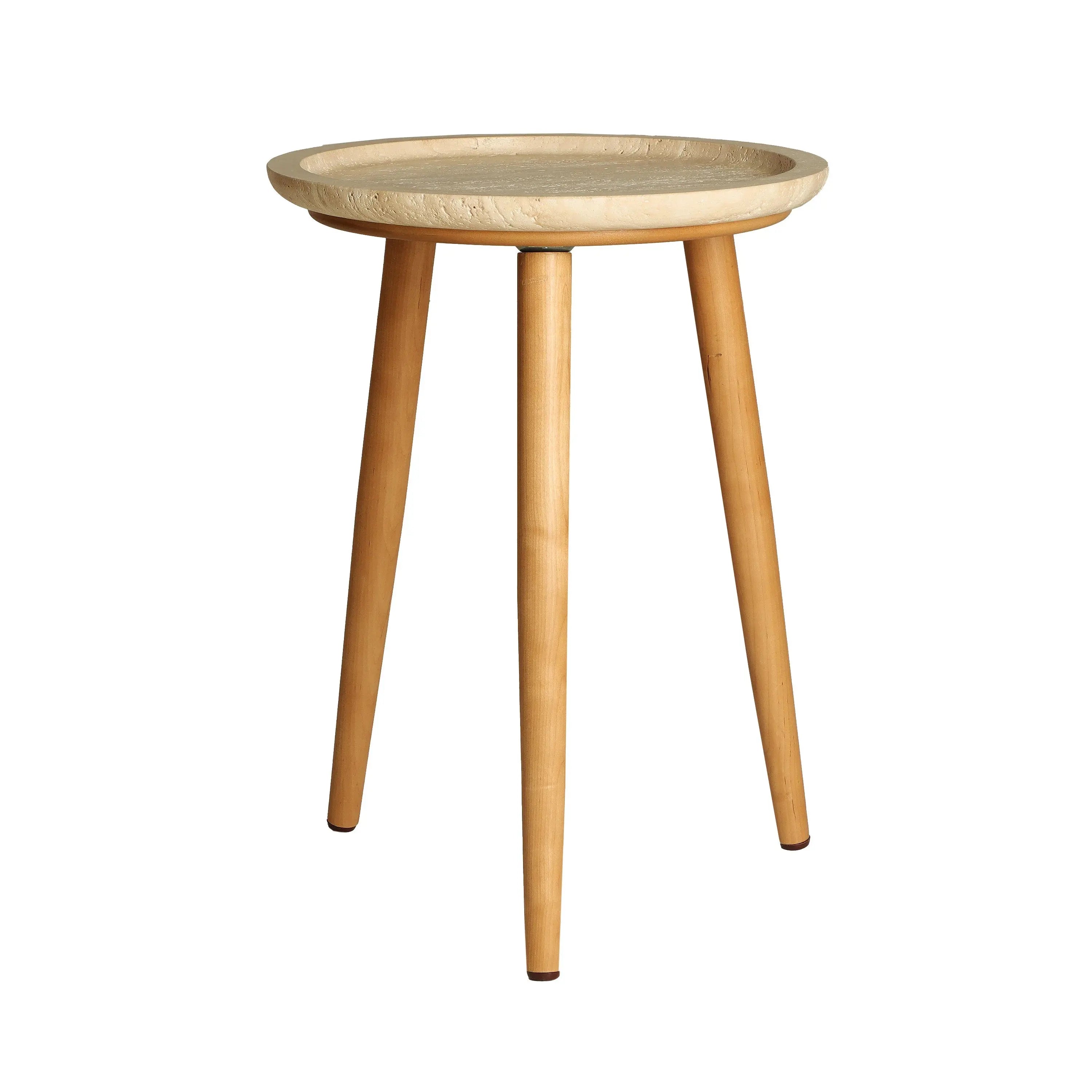 Table d'Appoint de Bout de Canapé en Bois de Bouleau Brun et Plateau en Marbre Beige VIDEIX - 36 cm KODU