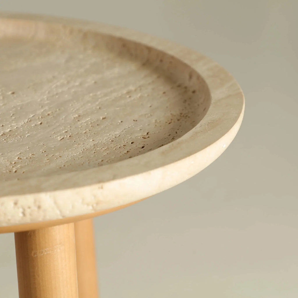 Table d'Appoint de Bout de Canapé en Bois de Bouleau Brun et Plateau en Marbre Beige VIDEIX - 36 cm KODU