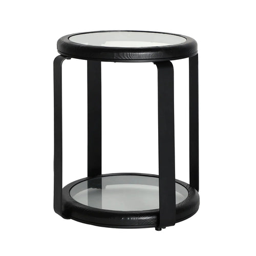 Table d'Appoint de Bout de Canapé en Bois de Sapin et Plateau en Verre Trempé KILDE - 55 cm KODU