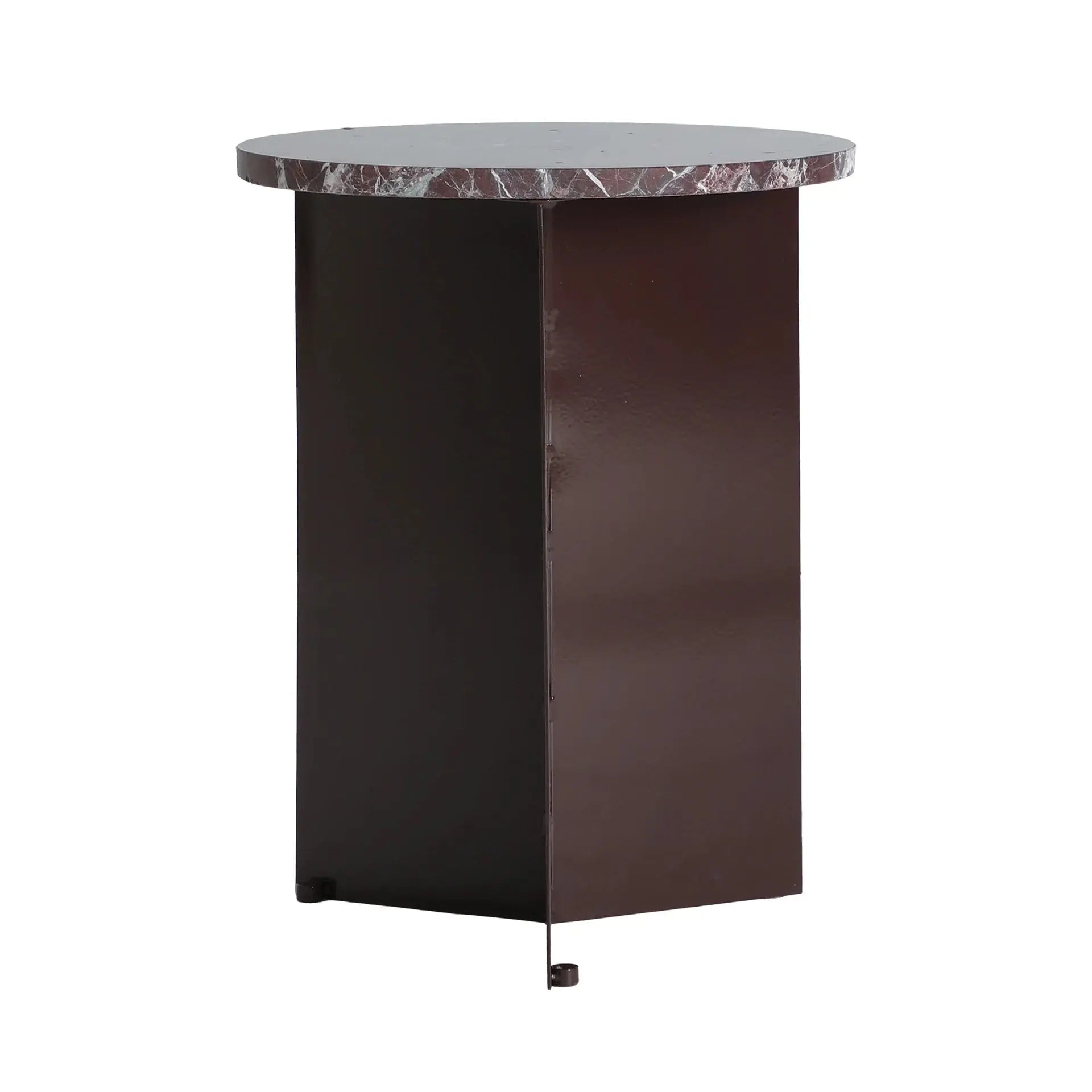 Table d'Appoint de Bout de Canapé en Fer brillant Chocolat et Marbre Synthétique Veteado - 37 cm KODU