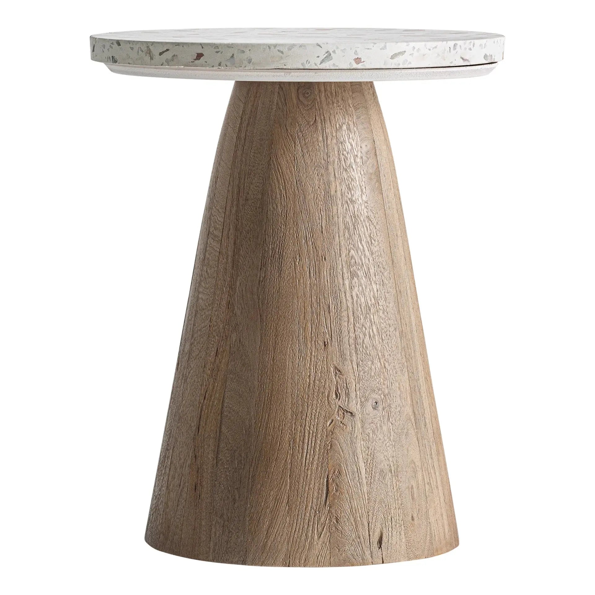 Table d'Appoint en Terrazo Blanc et Bois de Manguier Brun LAUTREC - 40 x 50 cm KODU
