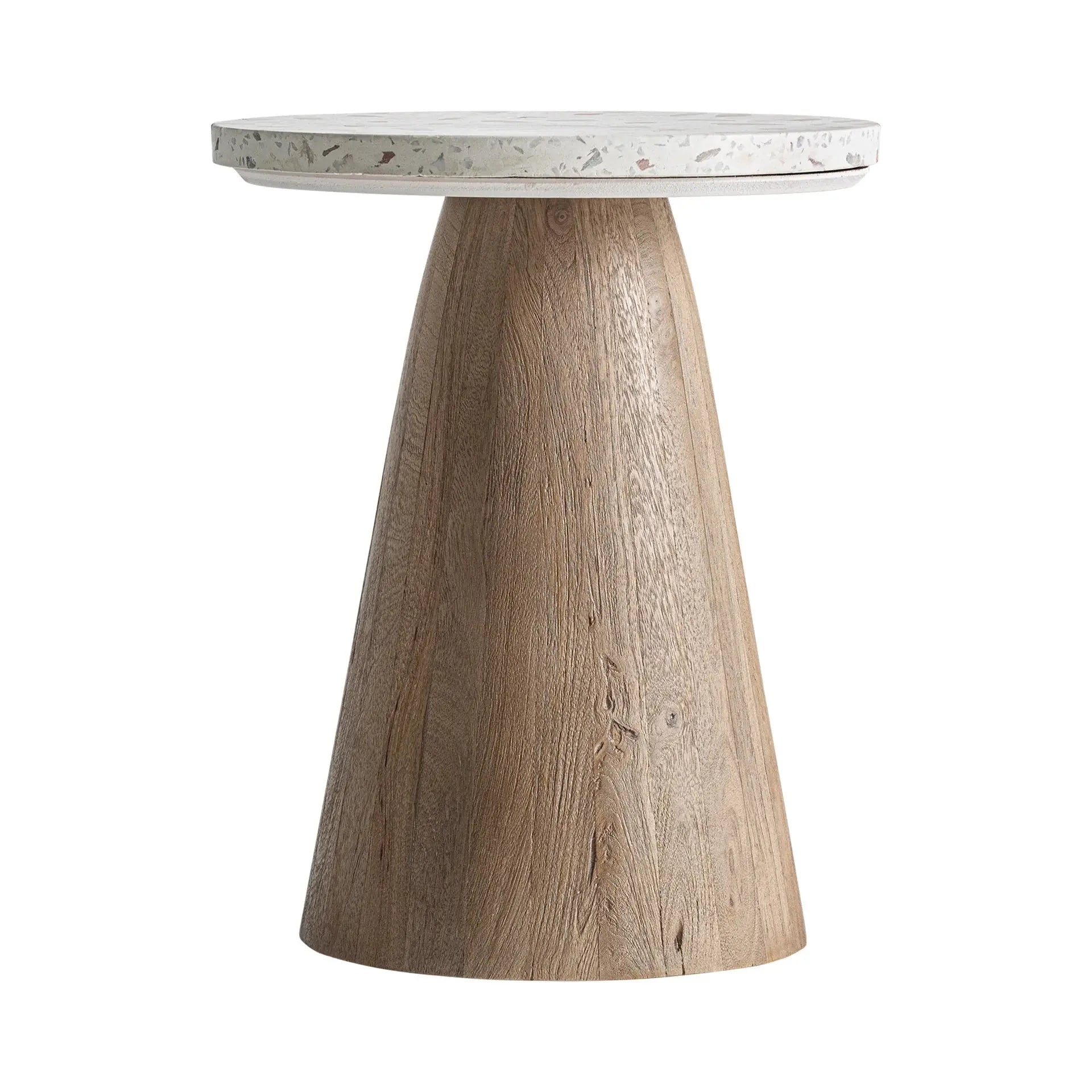Table d'Appoint en Terrazo Blanc et Bois de Manguier Brun LAUTREC - 60 x 60 cm KODU