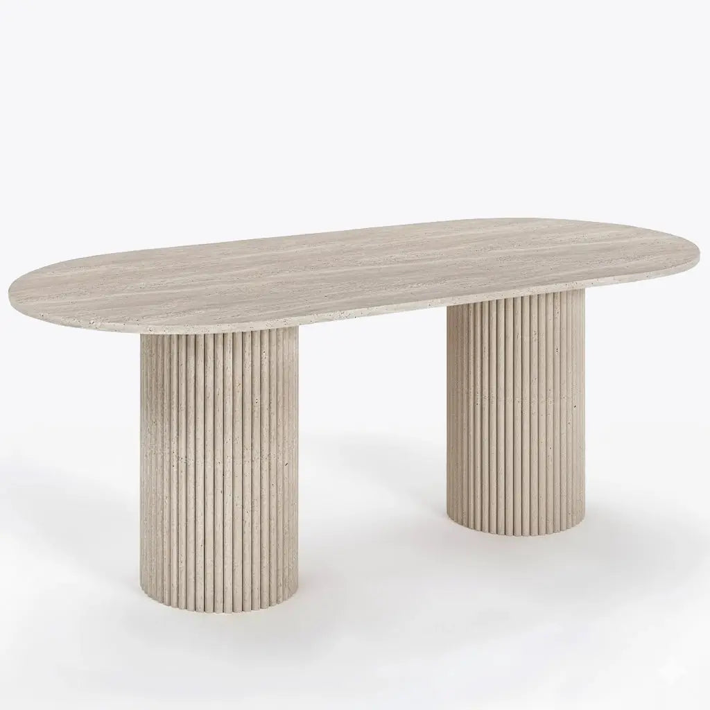 Table à Manger Ovale en Travertin MARY - De 160 à 220 cm Hawali Home