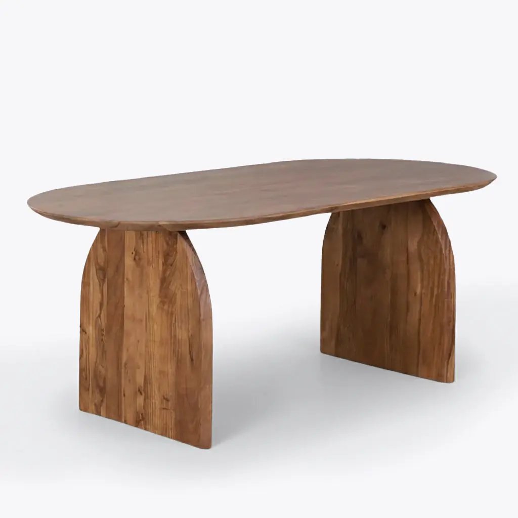 Table à Manger Ovale en Bois Massif BAÏA Brun clair - 200 x 100 cm Hawali Home