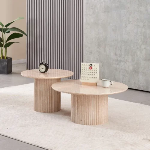 Table basse gigogne duo crèma effet travertin 80x36 cm et 60x42 cm 1