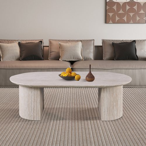 Table basse ovale pure effet travertin 120x70 cm 1