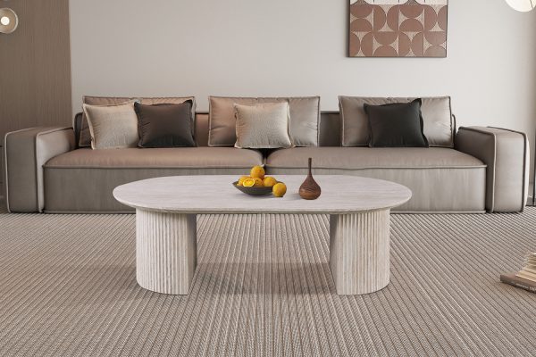 Table basse ovale pure effet travertin 120x70 cm 1