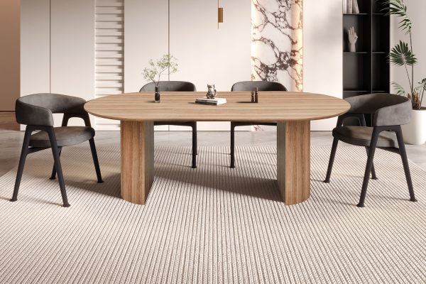 Table à manger ovale effet chêne vieilli bali 1