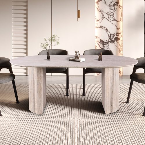 Table à manger ovale effet travertin beige epure 200 cm hawali home 1