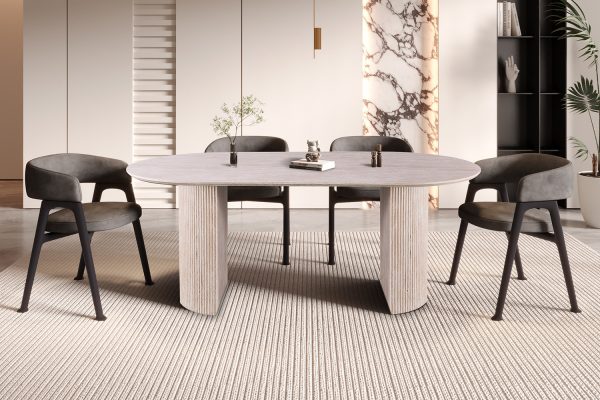 Table à manger ovale effet travertin beige epure 200 cm hawali home 1
