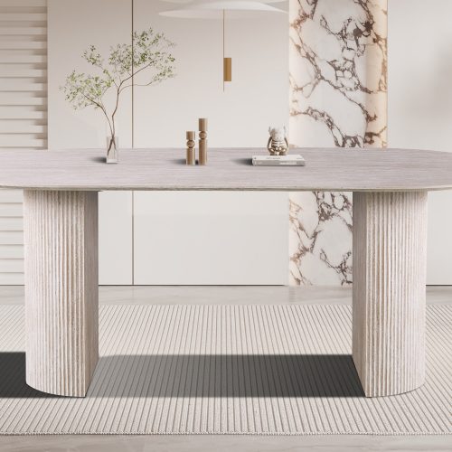 Table à manger ovale effet travertin beige epure 200 cm hawali home 2