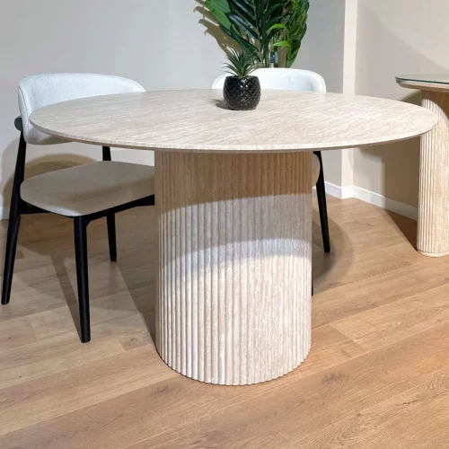 Table à manger ronde effet travertin boho 1