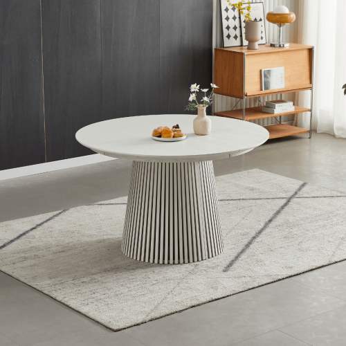 Table à manger ronde extensible rosana beige 1