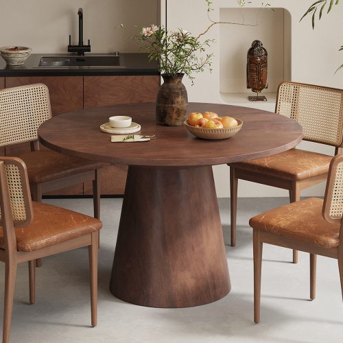 Table à manger ronde en bois de manguier brun dark woody 130 cm hawali home 1