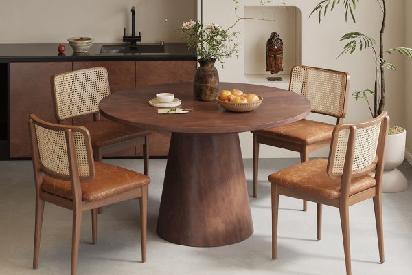 Table à manger ronde en bois de manguier brun dark woody 130 cm hawali home 1