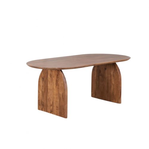 Table à manger ovale en bois massif baÏa 200x100 cm brun clair 1